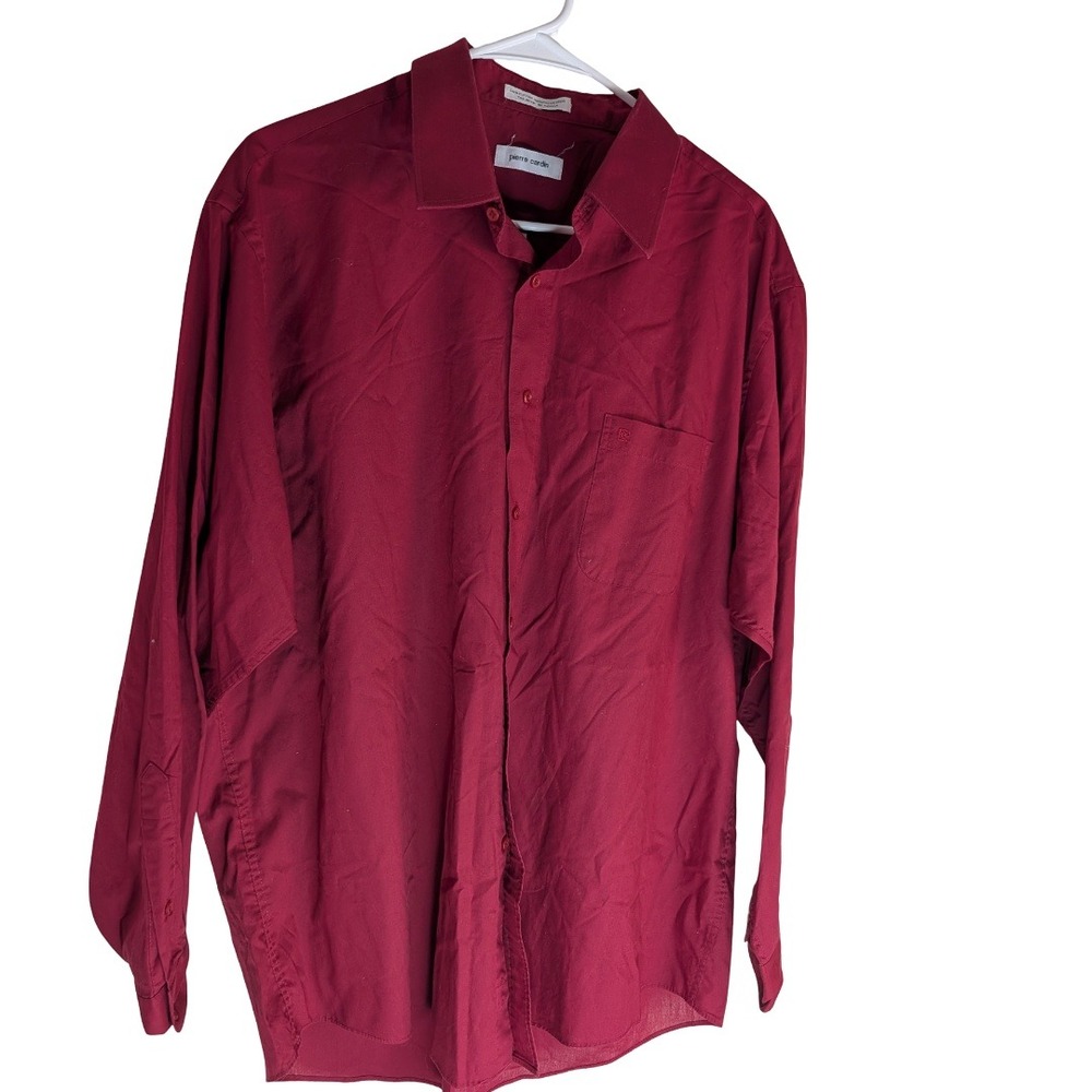 Pierre Cardin Button Down Shirt Mens 17.5 34/35 Burgundy Long Sleeve Collared - Picture 4 of 13